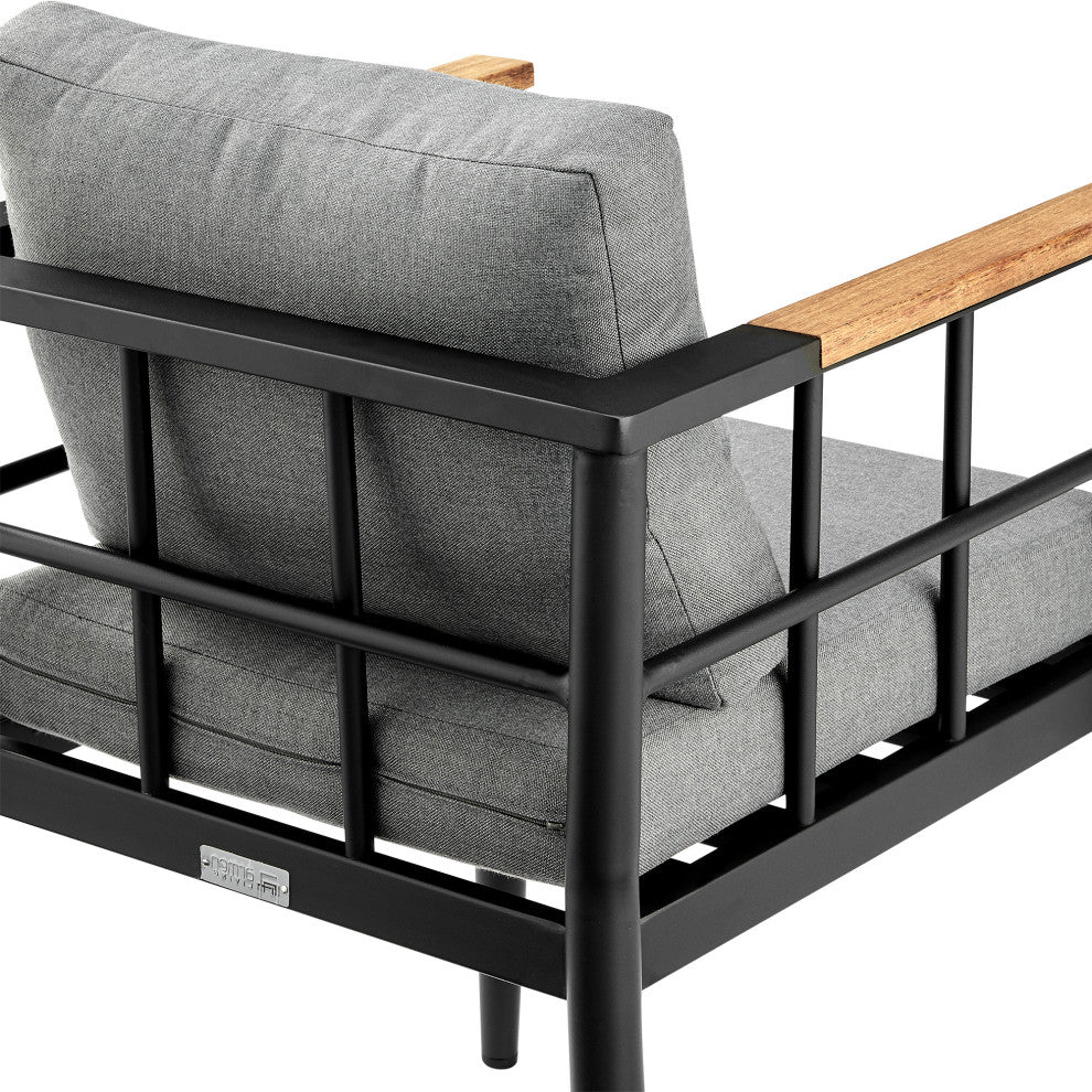 Beowulf Outdoor Dining Chair, Aluminum and Teak With Gray Cushions , Set of 2