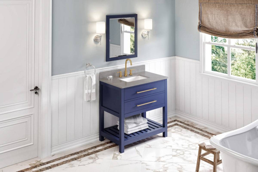 Wavecrest Contemporary Hale Blue 36" Vanity, Steel Grey Cultured Marble Vanity T