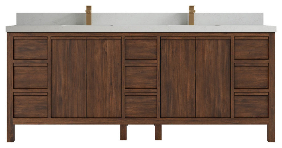 Elizabeth 84 Double Sink Bath Vanity in Dark Walnut Teak 2" Carrara Quartz