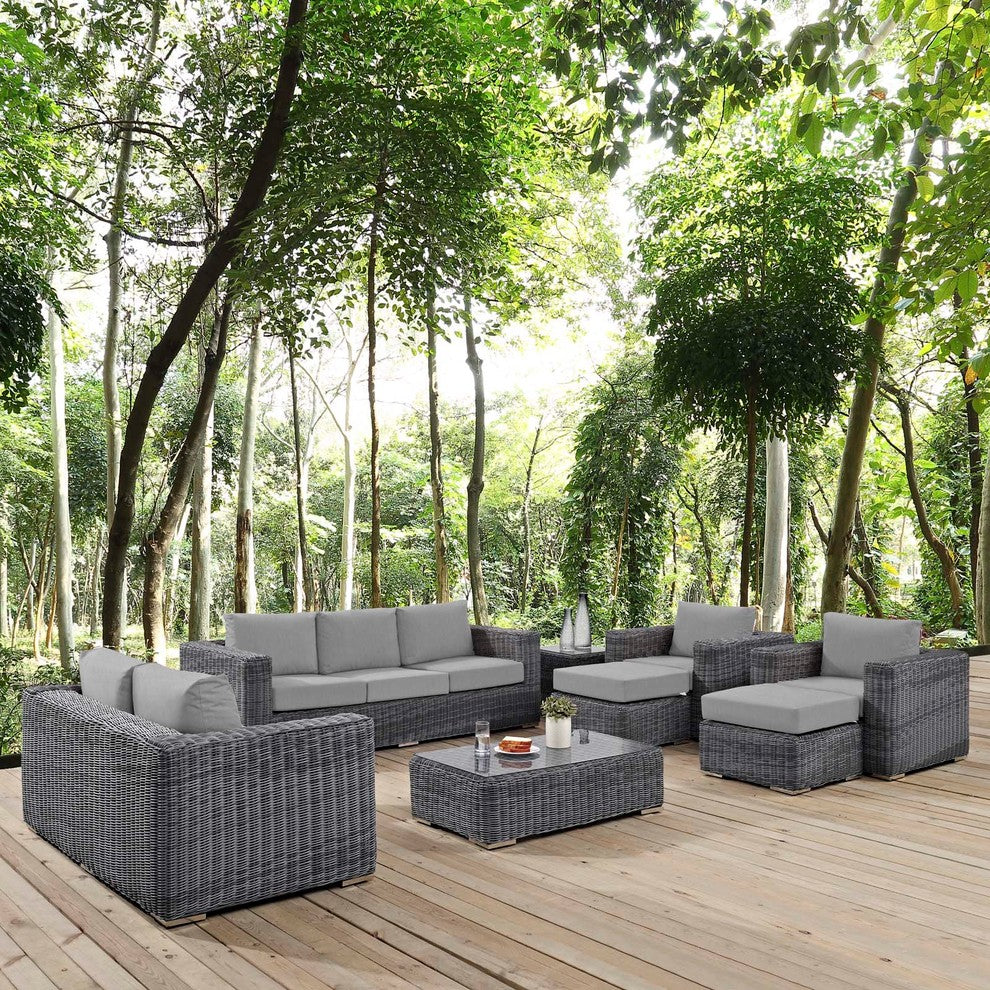 Summon 9 Piece Outdoor Patio Sunbrella Modern Sectional Set