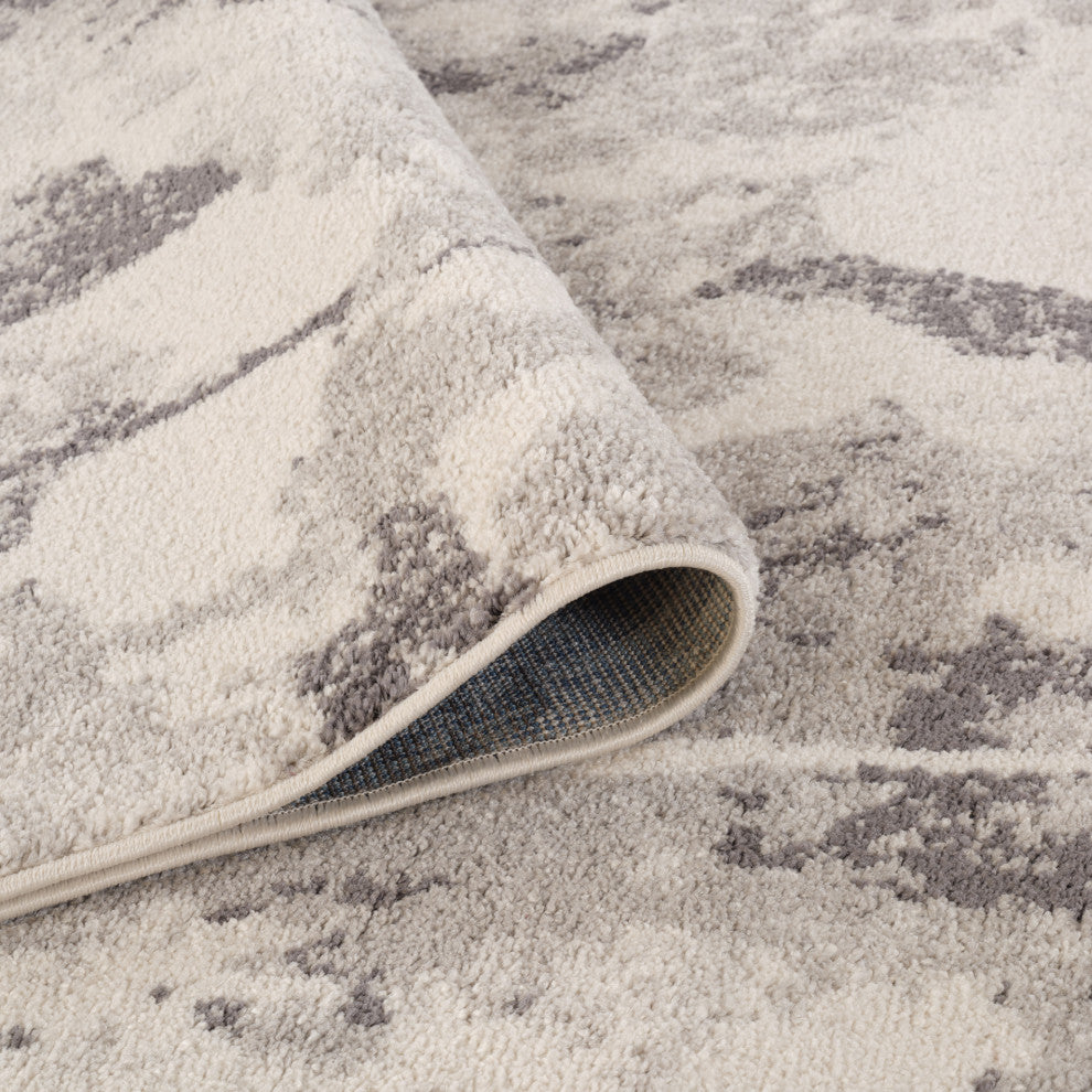Clifton Abstract Ivory Gray Power-Loom Area Rug 5'3" x 7'6"