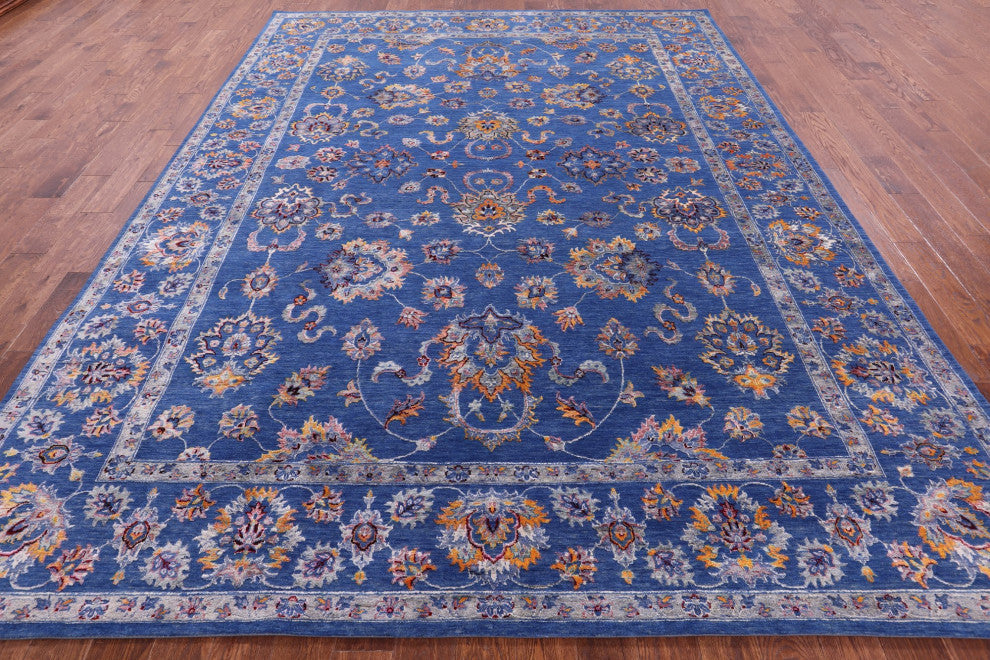 9' 1" X 11' 11" Wool and Silk Persian Hand Knotted Rug Q12089