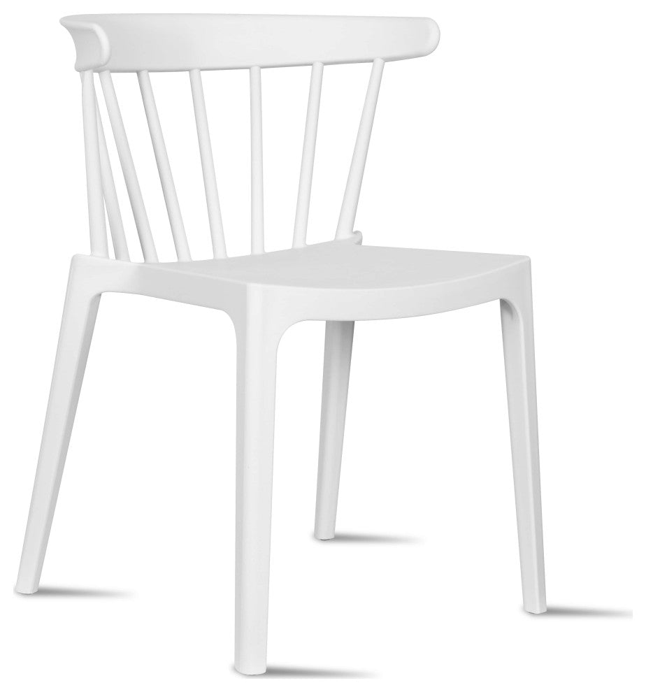 Dining Elbow Side Chair, Plastic Indoor/Outdoor Stackable Slat Back Patio Chair, White
