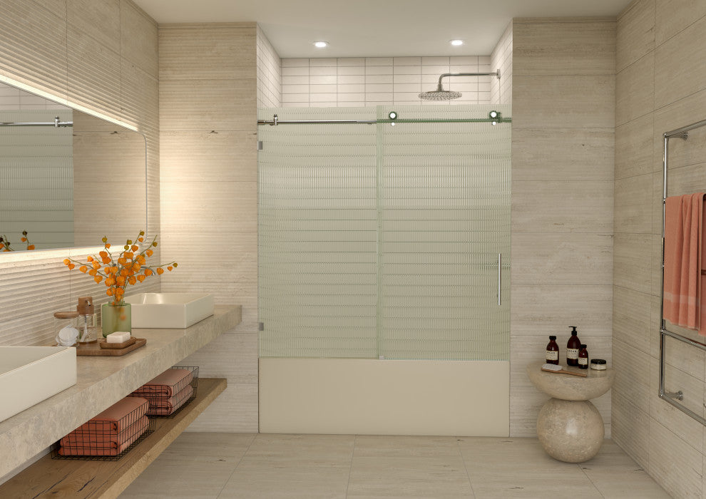 Galaxy 60"x60" Frameless Glass Sliding Bathtub Doors, Polished Chrome, Right