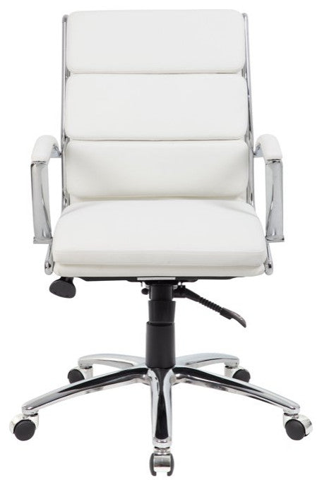 Office Chair, Chrome Metal Base With Adjustable Height & Padded Arms, White