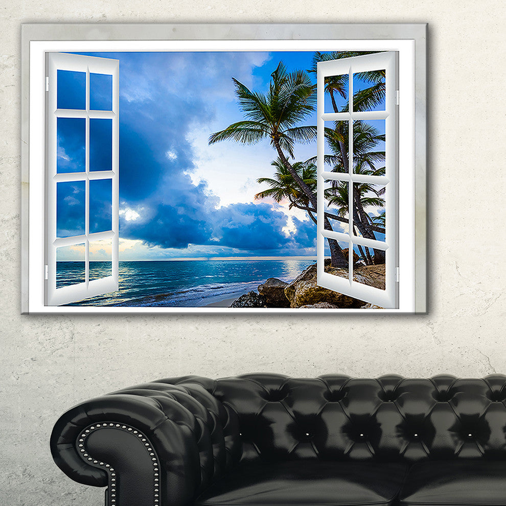 "Window Open To Cloudy Blue Sky" Landscape Wall Art Print, 32"x16"