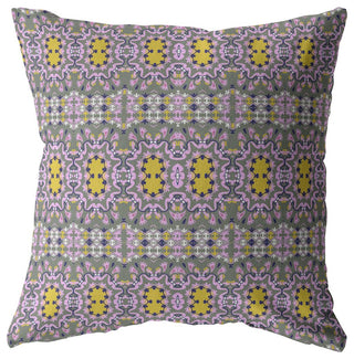 16 Purple Yellow Geofloral Suede Throw Pillow