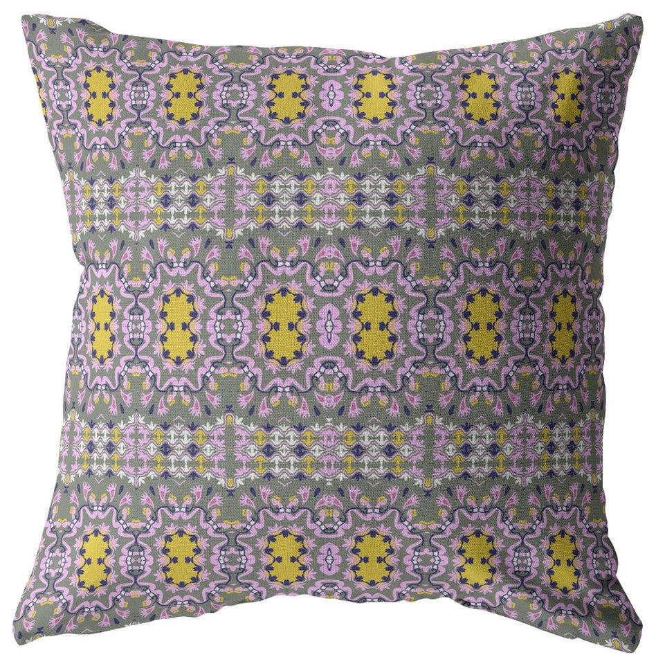 16 Purple Yellow Geofloral Suede Throw Pillow