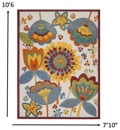 8' X 11' Yellow And Ivory Floral Indoor Outdoor Area Rug