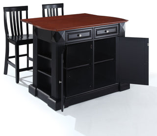 Drop Leaf Breakfast Bar Top Kitchen Island, Black, 24" Black School House Stools