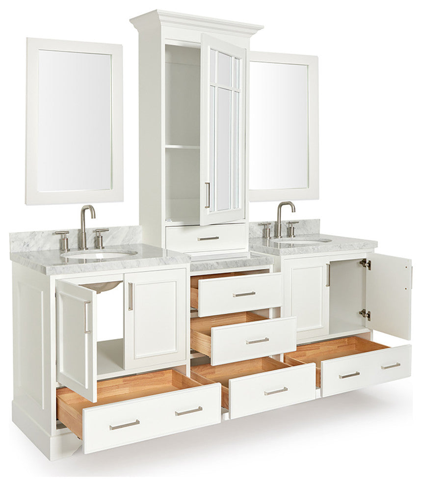 Ariel Stafford 85" Rectangle Sinks Bath Vanity Carrara Marble Espresso