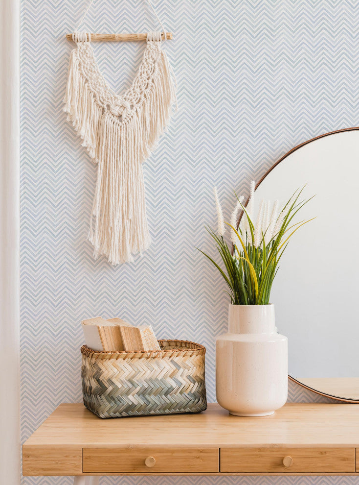 Watercolor Chevron Peel and Stick Vinyl Wallpaper, Slate Blue, 24"w X 60"h