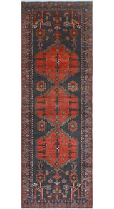 Fine Vintage Distressed Sanaz Red/Charcoal Runner, 3'4 x 9'8