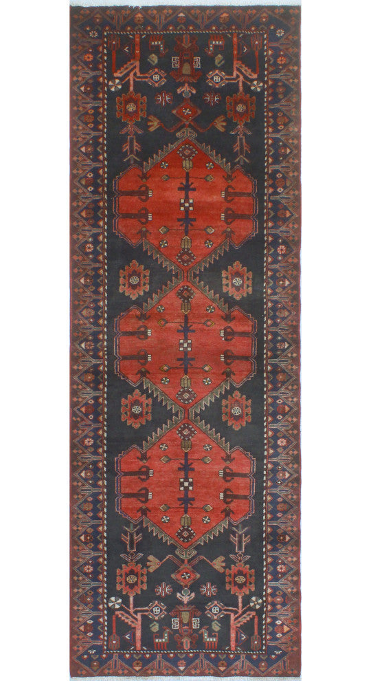 Fine Vintage Distressed Sanaz Red/Charcoal Runner, 3'4 x 9'8