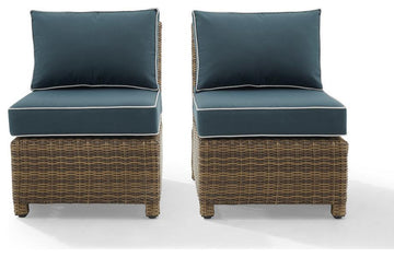 Bradenton 2Pc Outdoor Wicker Chair Set Navy/Weathered Brown - 2 Armless Chairs