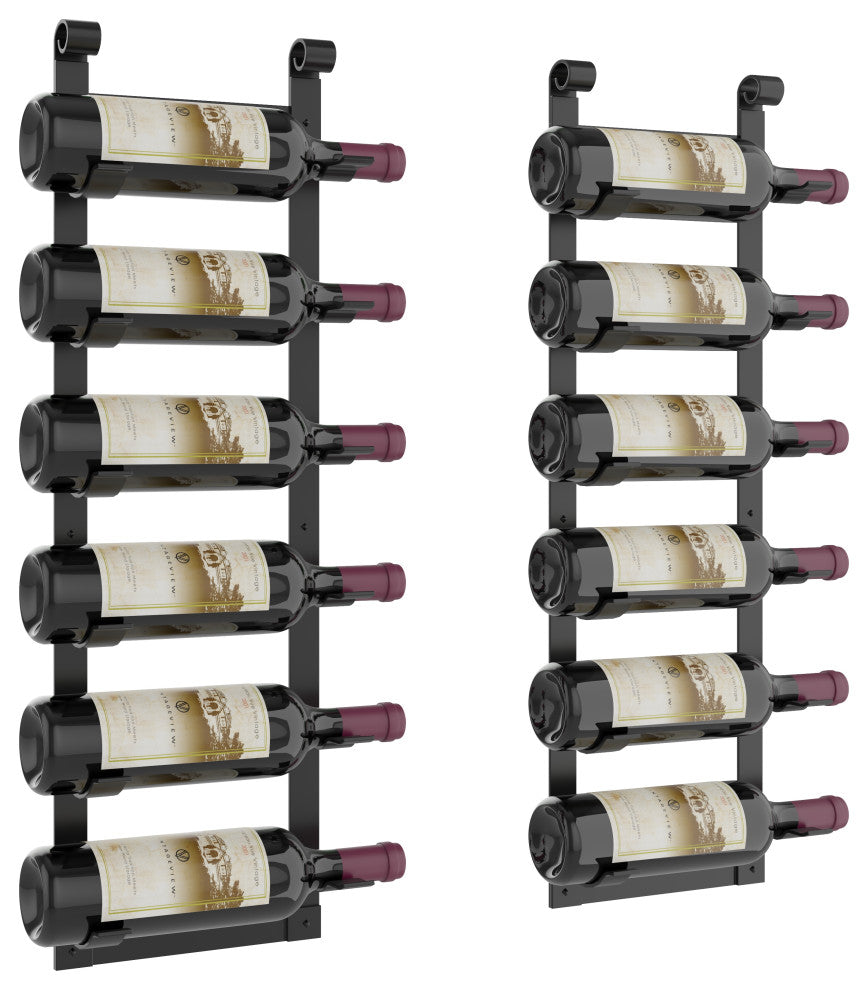 VintageView Le Rustique Wall Mounted Metal Wine Rack, Matte Black, 12 Bottles