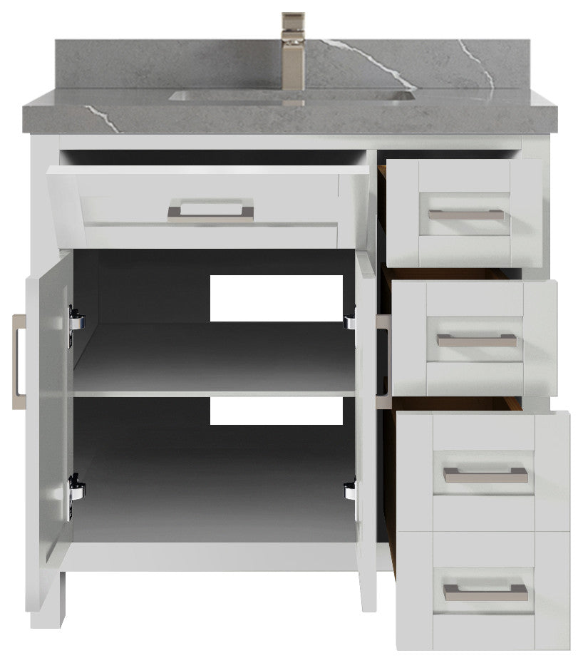 Cambridge 36 Center Sink Bath Vanity in Coventry Gray 2" Piatra Gray