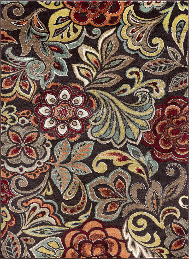 Dilek Transitional Floral Area Rug, Brown, 5'3'' X 7'3''
