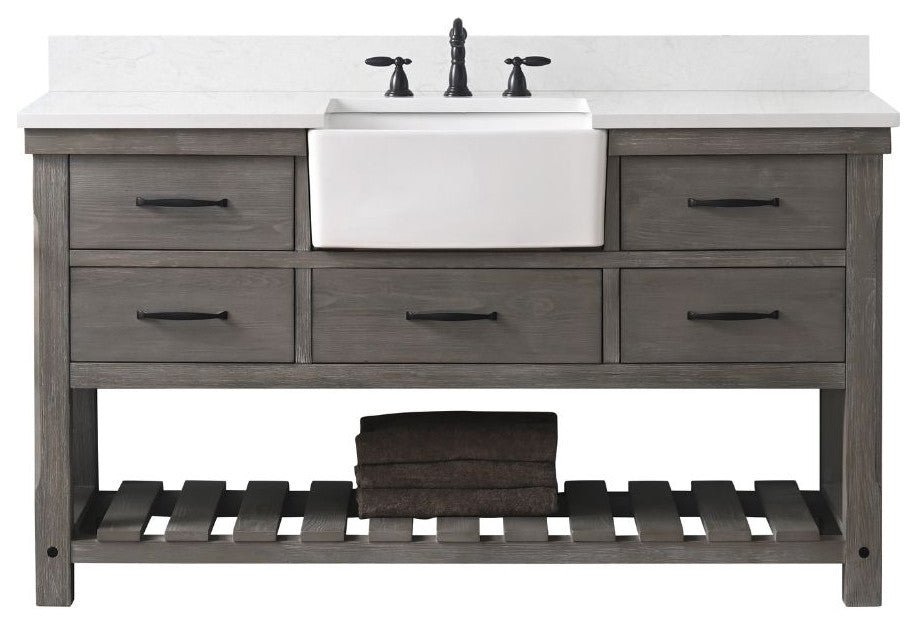 Wesley 60" Bathroom Vanity, Weathered Gray