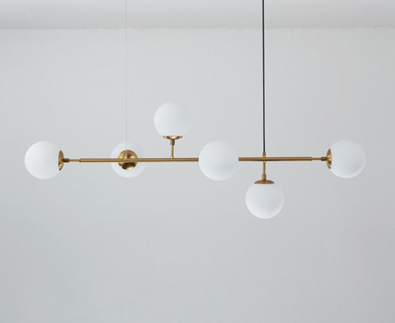 Ilbono | Nordic LED Pendant Light in the Shape of Glass Ball for Dining Room, Gold, Milky Glass, Cool Light