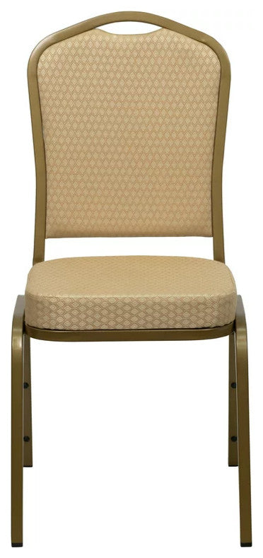 4 Pack Dining Chair, Cushion Seat & Back, Beige Patterned Fabric/Gold
