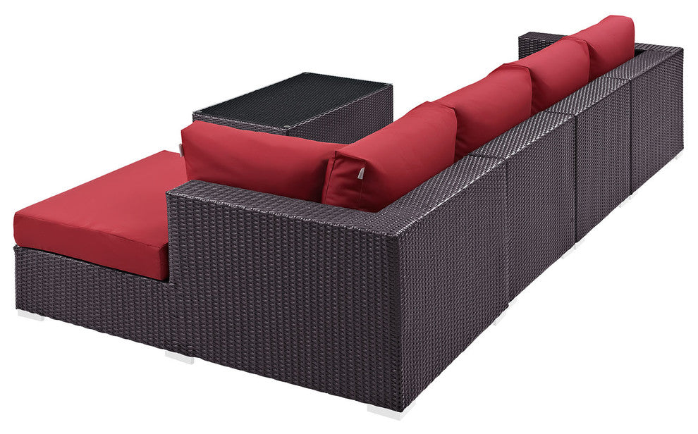 Espresso Red Convene 5-Piece Outdoor Patio Sectional Set