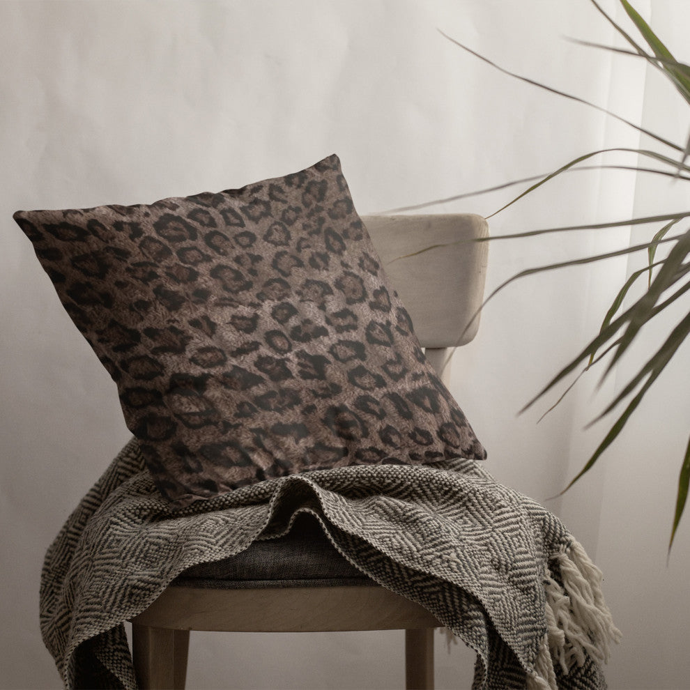 Plutus Brown Leopard Faux Fur Luxury Throw Pillow, Brown, 22" x 22"