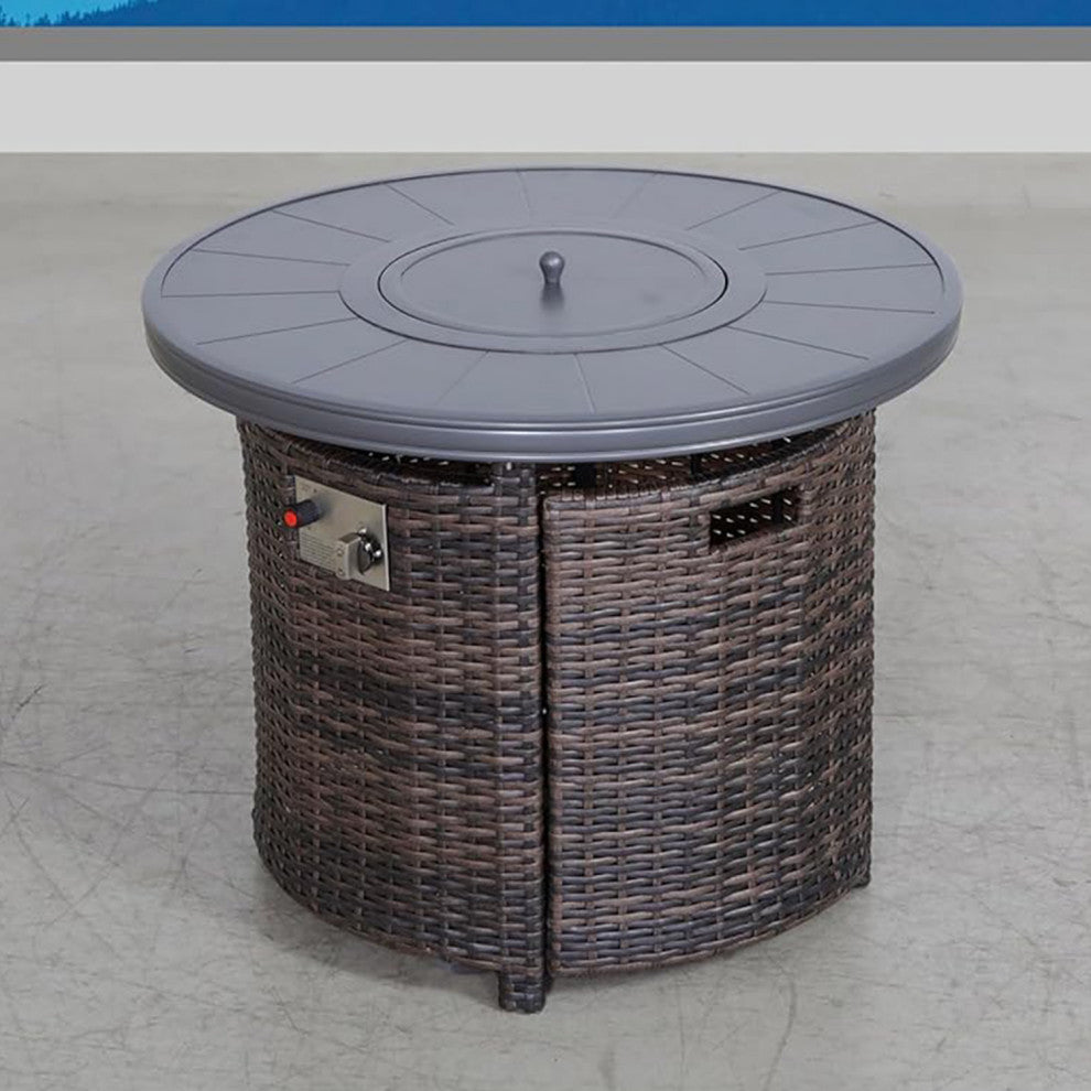 32" Round Fire Pit Table, Mixed Gray