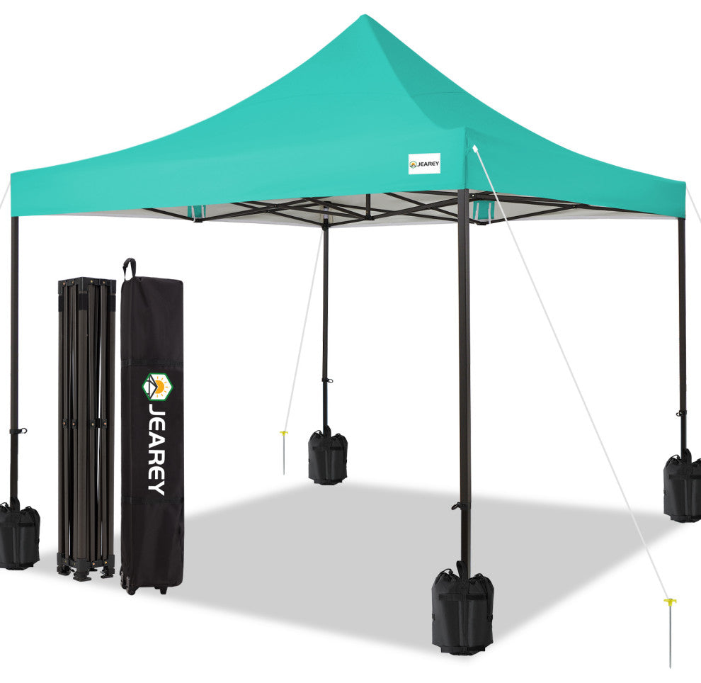 JEAREY Pop Up Canopy Tent, Outdoor Canopy, 4 Sand Bags, Peacock Blue, 10x10ft