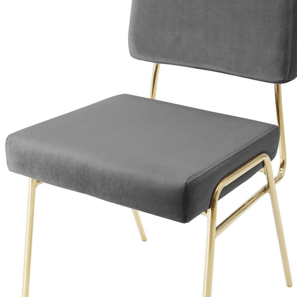 Side Dining Chair, Velvet, Metal, Gold Gray, Modern, Cafe Bistro Restaurant