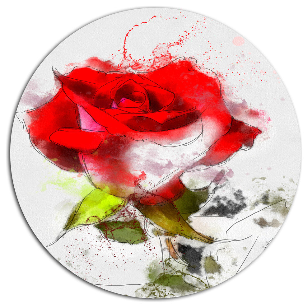 Hand-Drawn Watercolor Rose Flower, Floral Round Wall Art, 36"