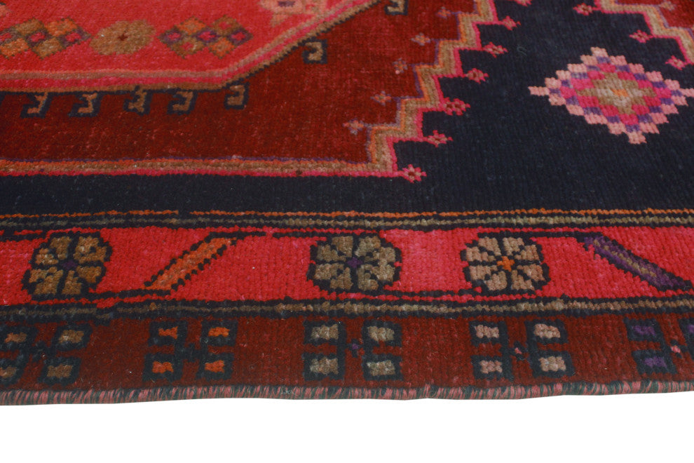 Fine Vintage Distressed Delvis Burgundy/Navy Runner, 4'2x11'5
