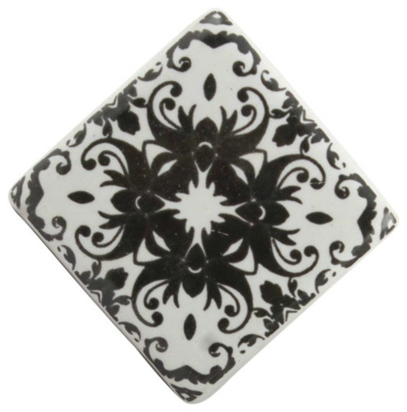 Set of 4 Black and White Square Ceramic Cabinet Knobs