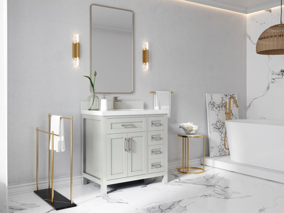Cambridge 36 Center Sink Bath Vanity in Coventry Gray 1.5" Empira Quartz