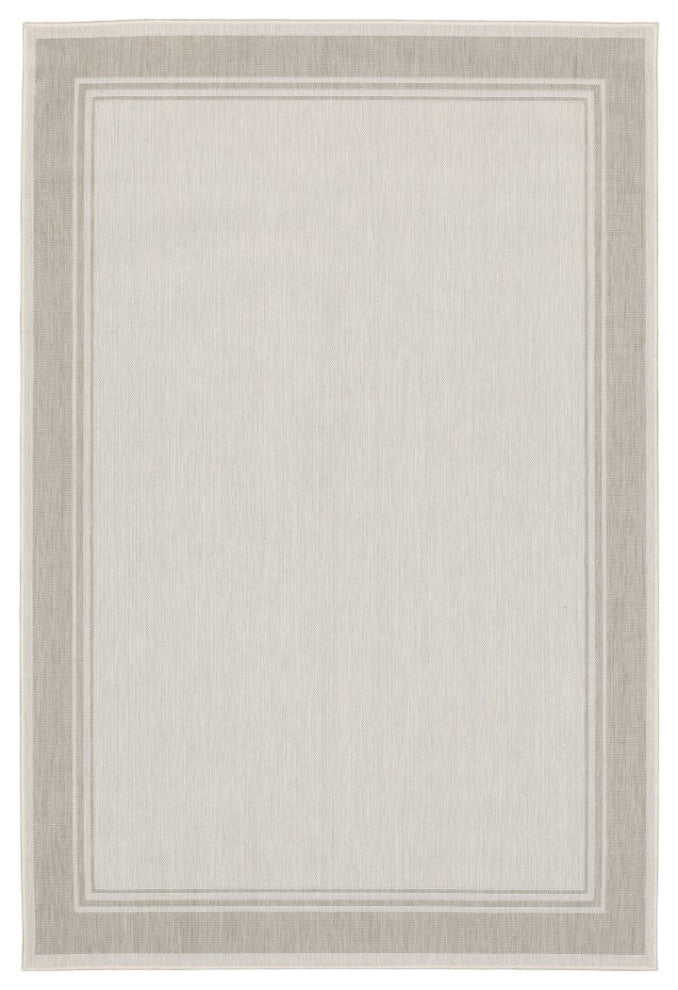 7"x9" Ivory and Gray Bordered Indoor Outdoor Area Rug