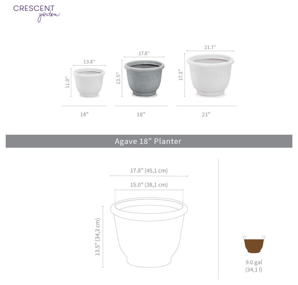 Agave Modern Round Pot for Indoors & Outdoors - 18'' (Caviar Black)