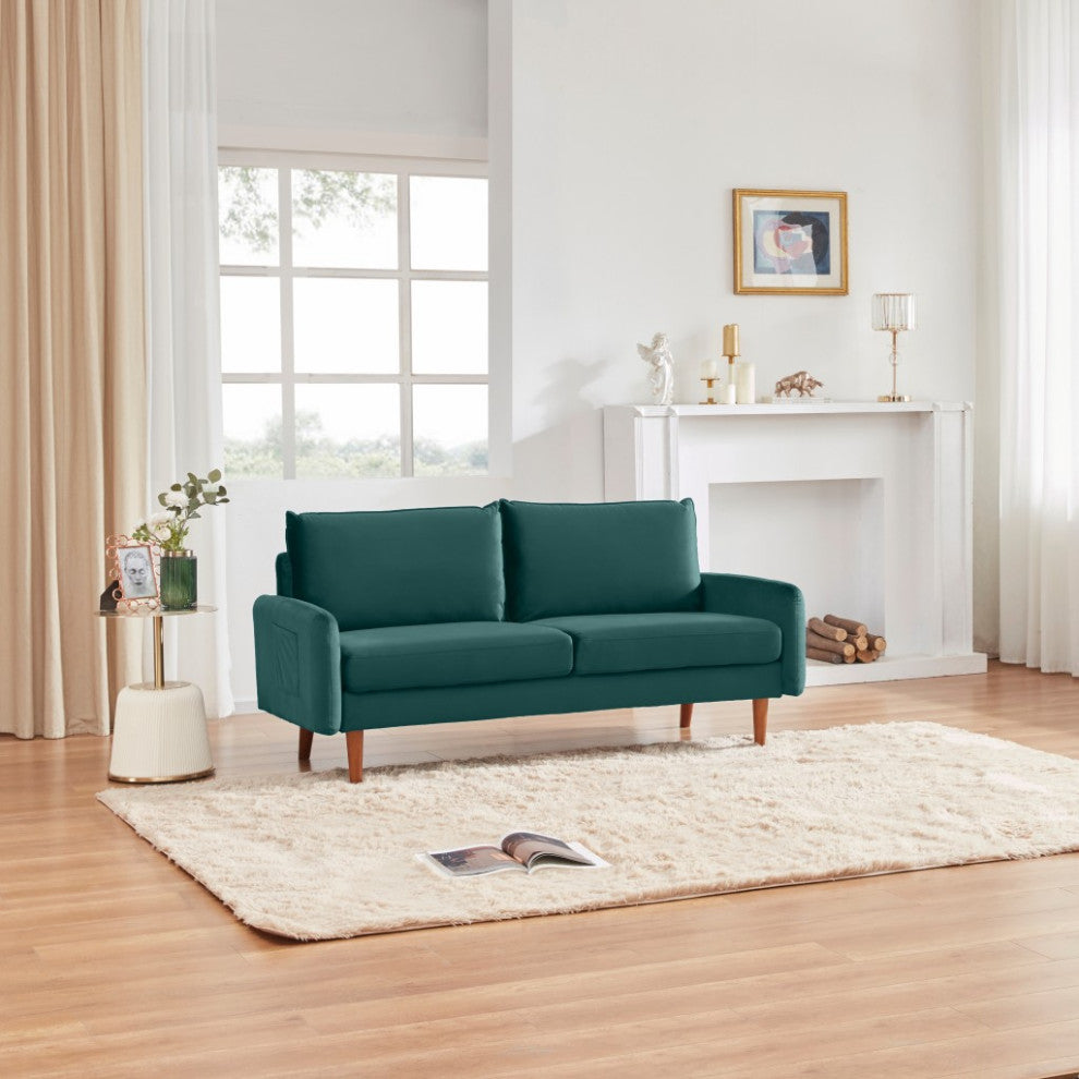 Teal Contemporary Velvet Sofa With Side Pockets