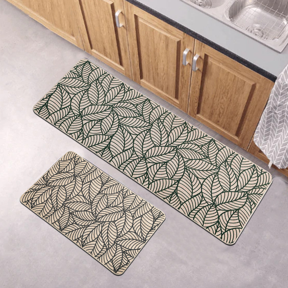 Jungle Printed Kitchen Runner Mat 47" x 20" Beige Leaves Design