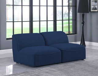 Miramar Linen Textured Fabric Upholstered 2-Piece Modular Sofa, Navy