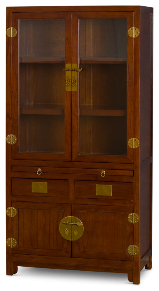 Mahogany Finish Elmwood Ming Style Asian Bookcase