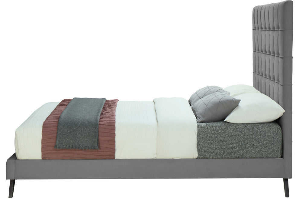 Elly Velvet Upholstered Bed, Gray, Queen