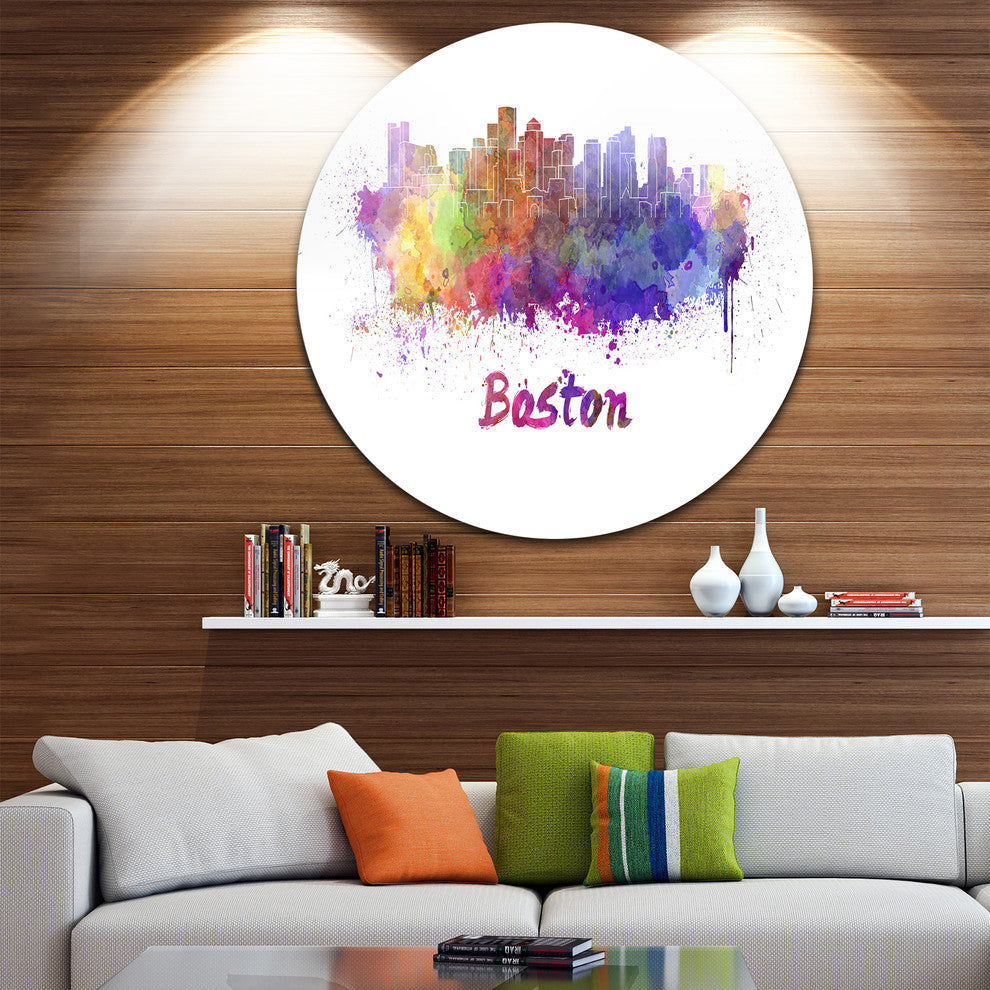 Boston Skyline, Cityscape Large Disc Metal Wall Art, 36"