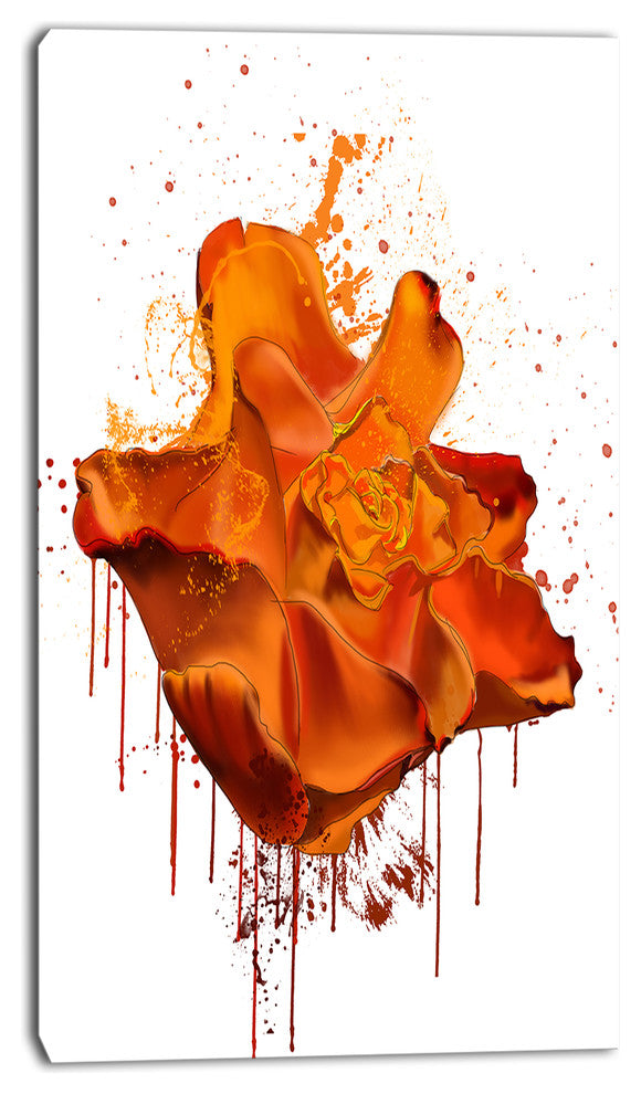 Abstract Brown Rose with Splashes, Large Floral Canvas Artwork, 16"x32"
