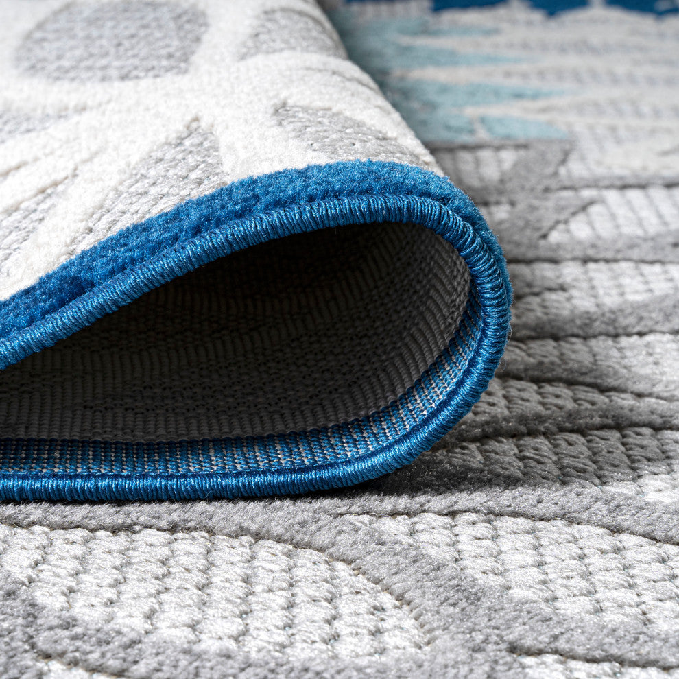Minori Floral Indoor/Outdoor Area Rug, Blue/Gray, 2 X 8