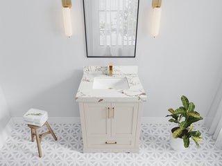 Boston 30" Single Sink Bath Vanity in Fine Grain 2" Viola Gold