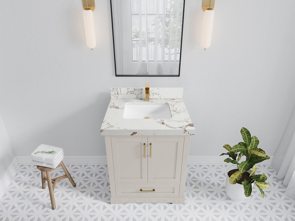 Boston 30" Single Sink Bath Vanity in Fine Grain 2" Viola Gold