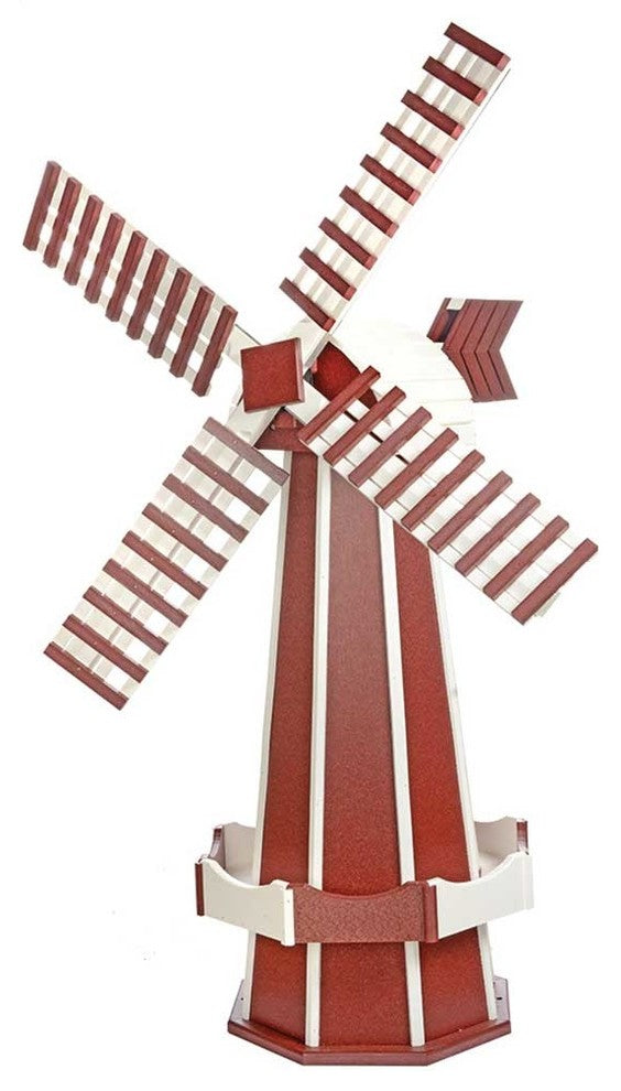 Poly Windmill, Cherrywood, White Working Dutch Garden Weather Vane, 41"