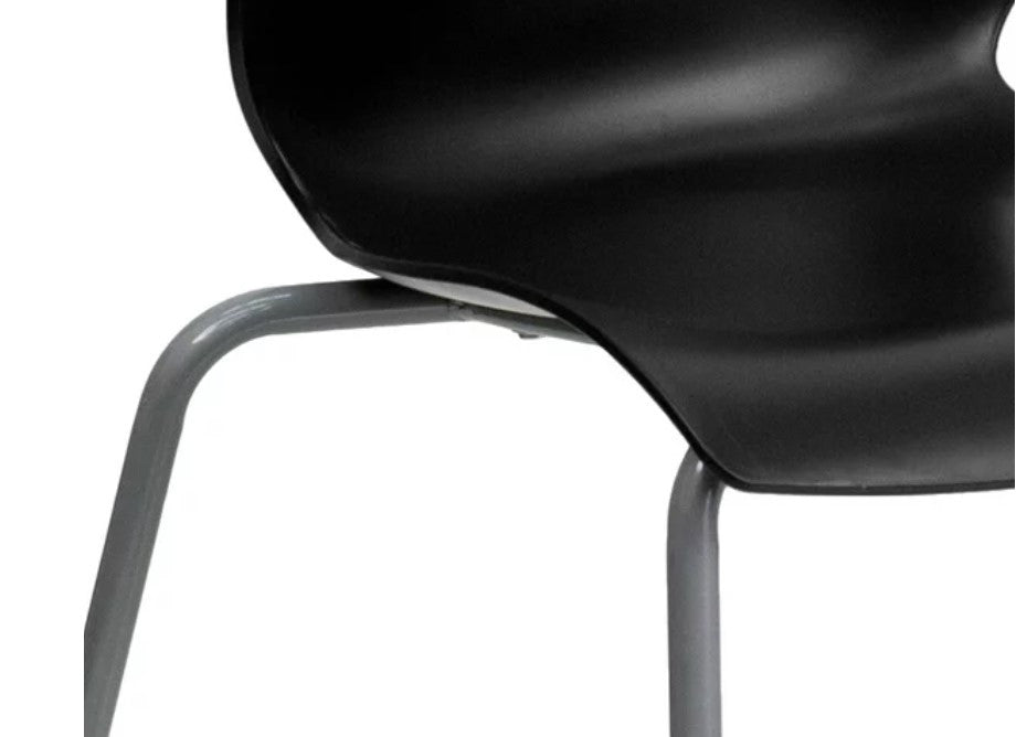 5 Pack Stackable Chair, Multipurpose Design, Plastic Seat & Curved Back, Black