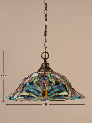 1-Light Chain Hung Pendant, Dark Granite/Kaleidoscope Art