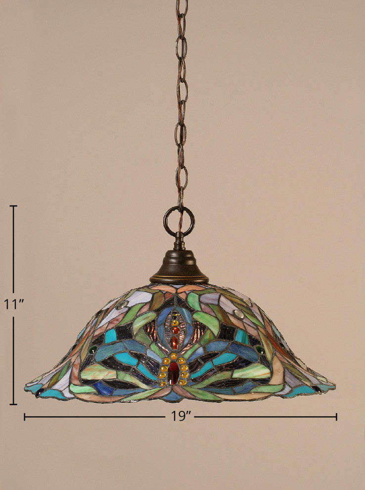 1-Light Chain Hung Pendant, Dark Granite/Kaleidoscope Art